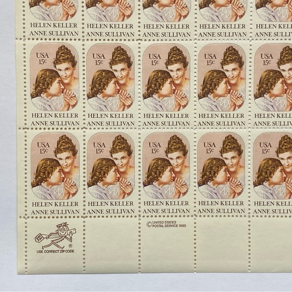 Helen Keller Stamps 15 CENT Full Sheet Pane MNH US Scott 1824 Unhinged MNH - Picture 5 of 12